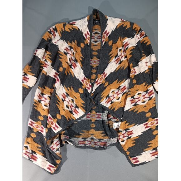 Lucky Brand Aztec Open Front Cardigan Sweater M Gray Boho Southwestern - Picture 1 of 6